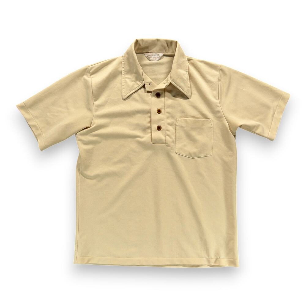 Vintage David Harrison Polo Shirt Adult SMALL Brown Disco Poly Pocket 70s